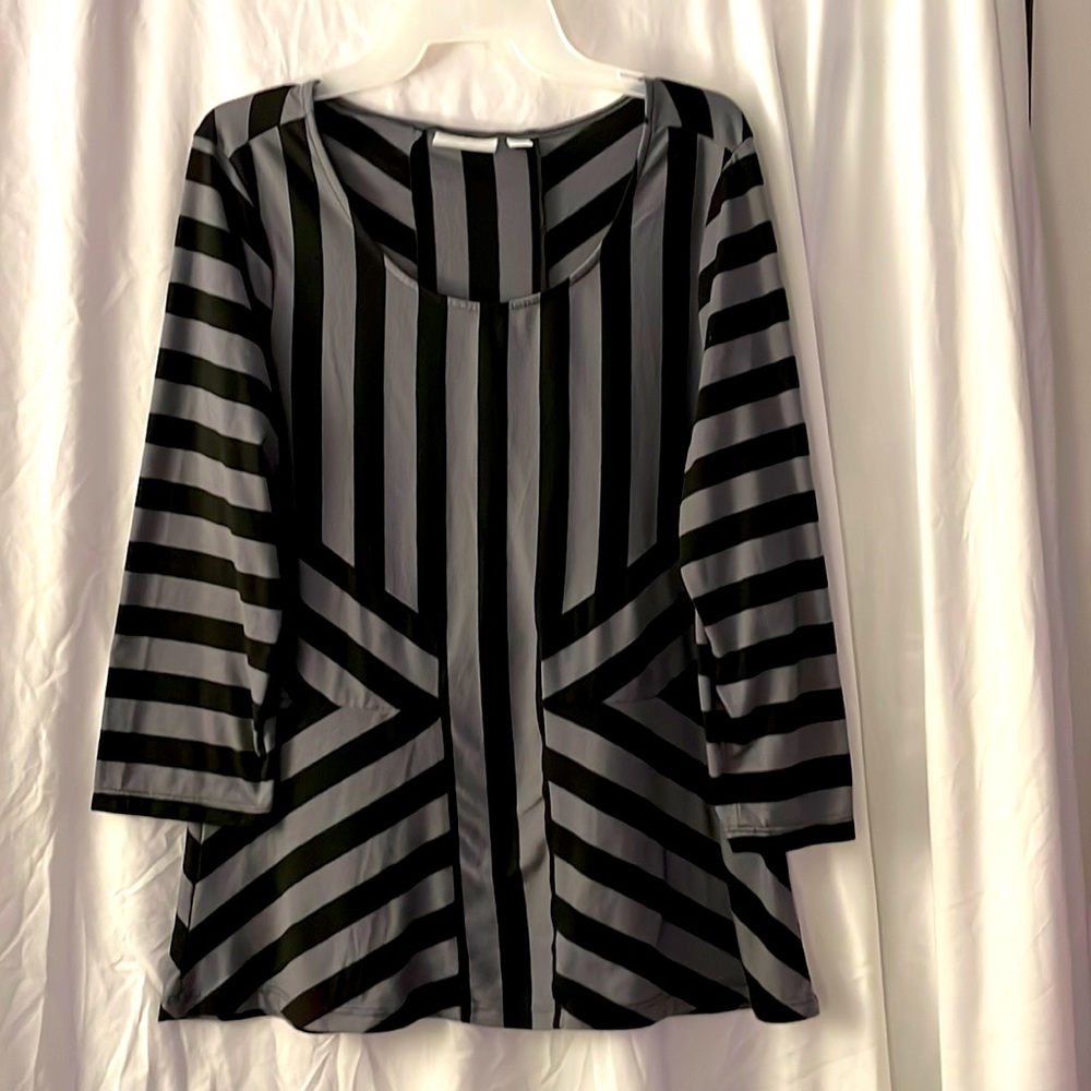New York & Company Black and Gray Striped Blouse